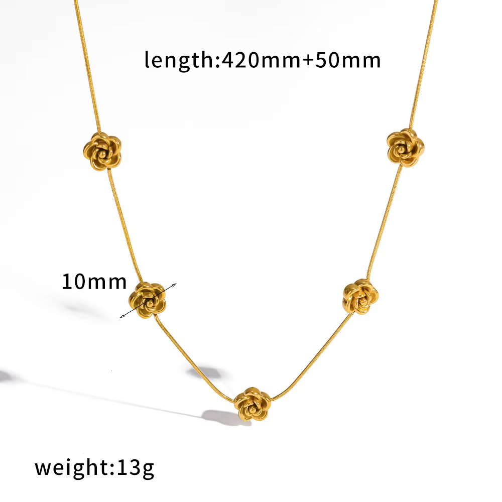 Collier de fleurs de rose vintage dorées en acier inoxydable 316L, bijoux romantiques à la mode et i