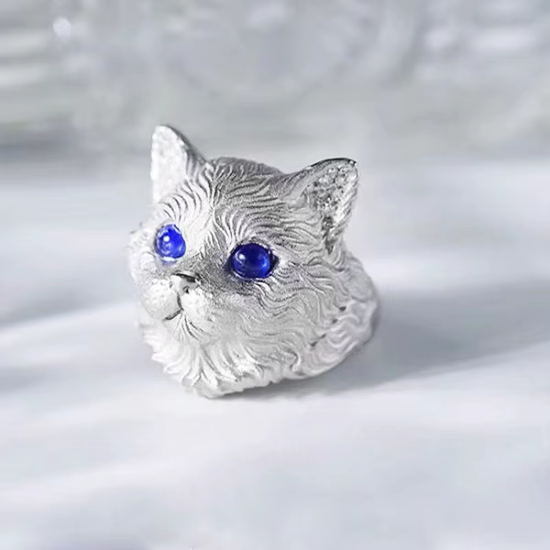 Bagues en forme de chat en relief camée pour femmes, design original à la mode, en argent 925, avec 