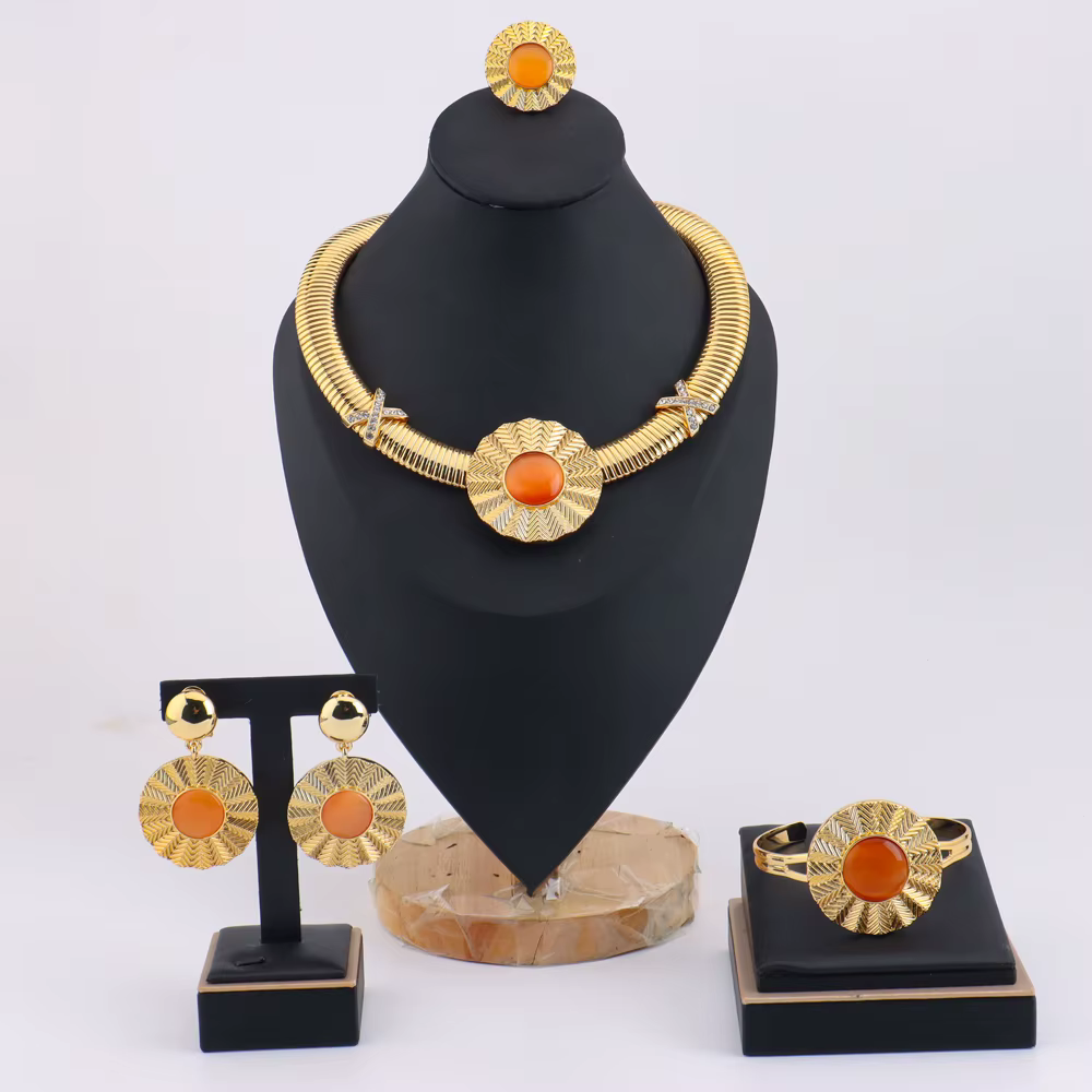 YM-Ensemble de Bijoux de Luxe en Or pour Femme, Collier, Boucles d'Oreilles, Bracelet, Bagues, Dubaï
