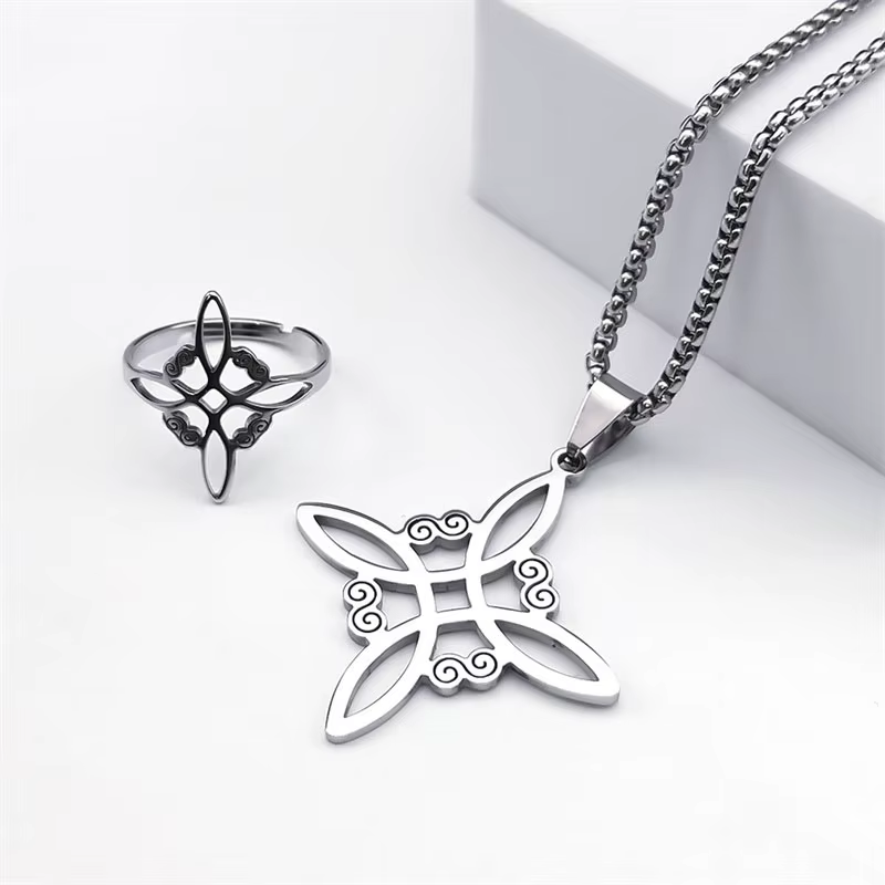 Ensemble de bijoux en acier inoxydable, sorcellerie, nœud celtique irlandais, pendentif, collier, bo