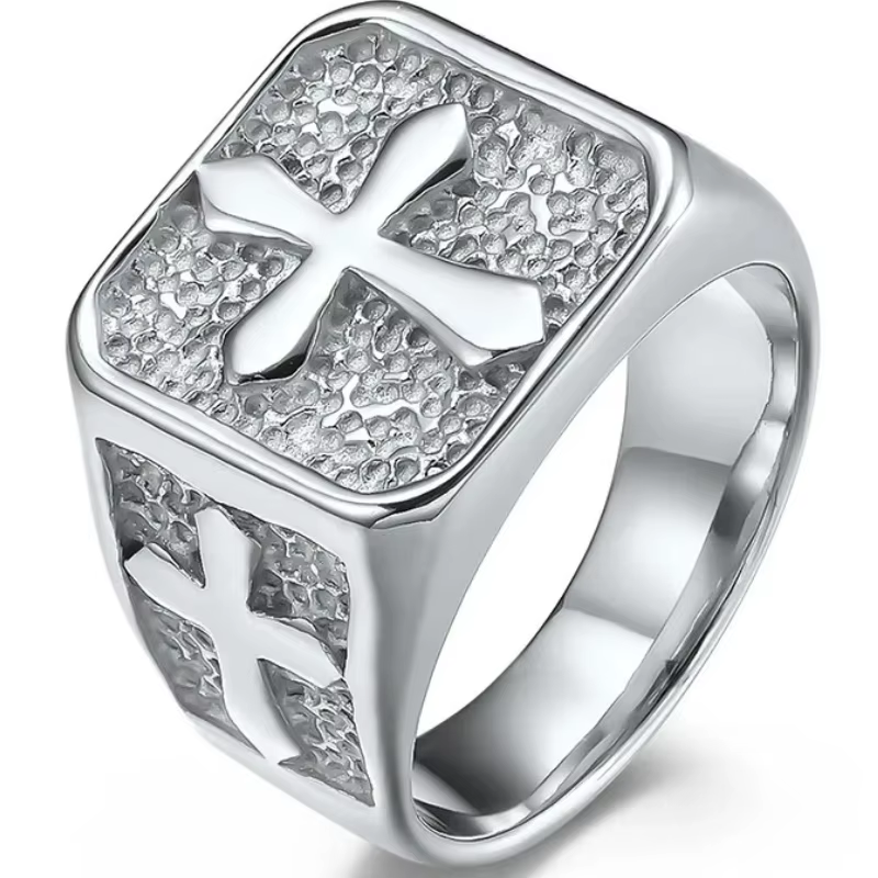 Bague croisée vintage, bagues en acier inoxydable pour hommes à la mode, bijoux amulette religieuse,