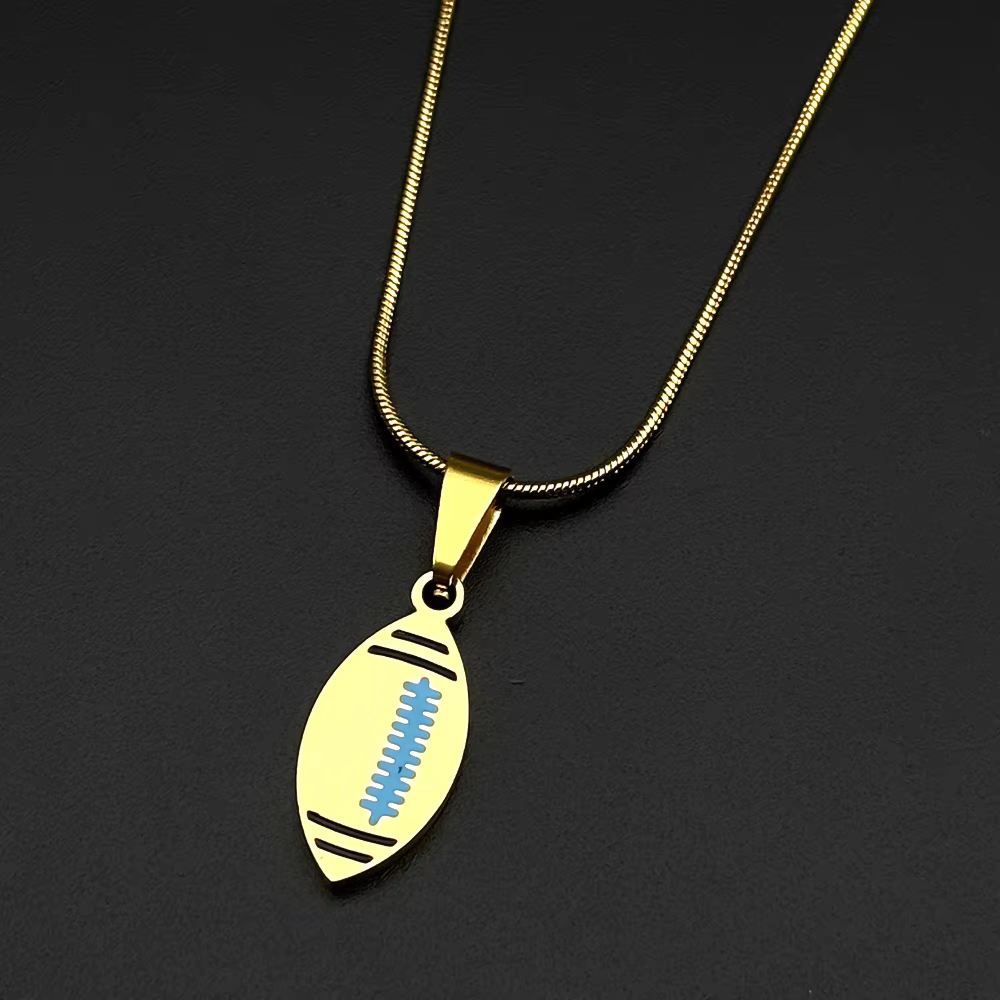 Collier pendentif de football américain et de rugby pour femmes et hommes, en acier inoxydable, émai