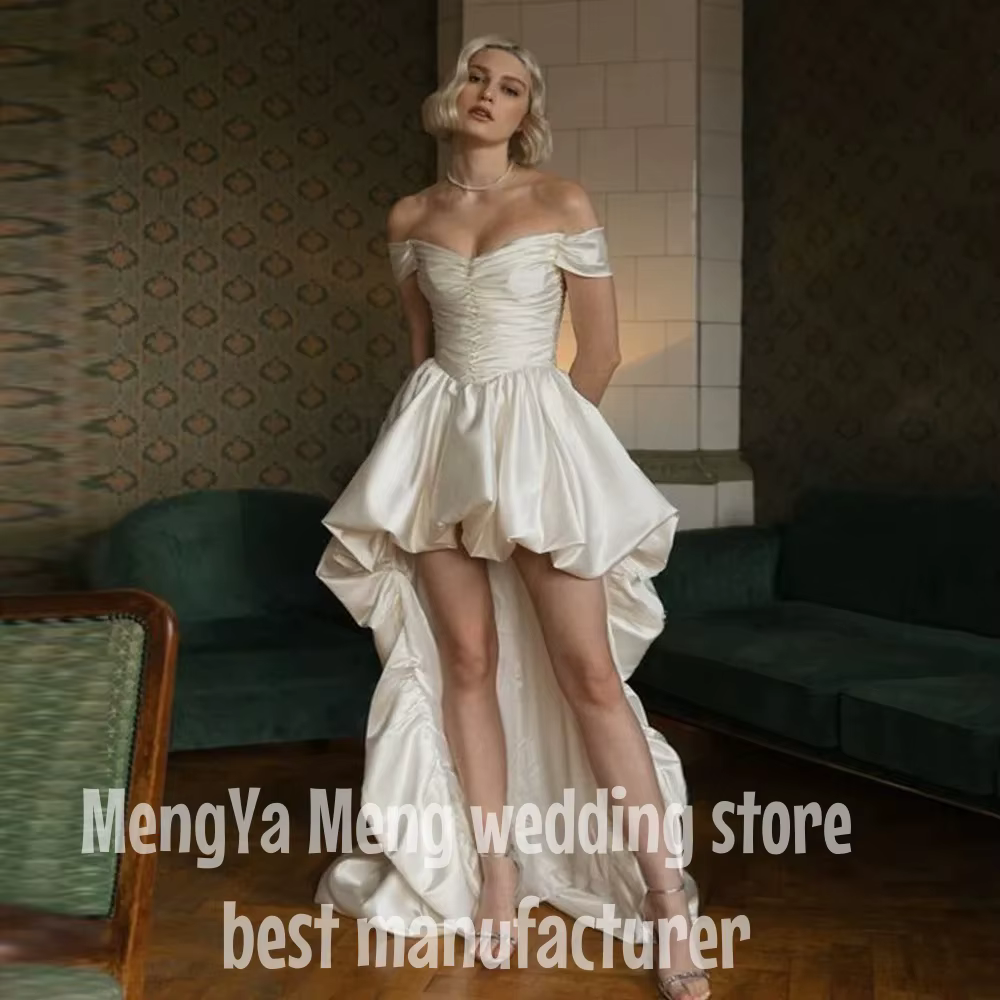 Robe de mariée Vintage en Satin, haut/bas, Simple, épaules dénudées, sans manches, robe de plage, sa