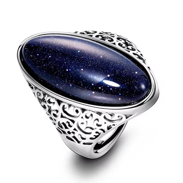 Grande bague en argent vintage pour femme, grès bleu naturel, bague élégante, cadeau de fête de mari