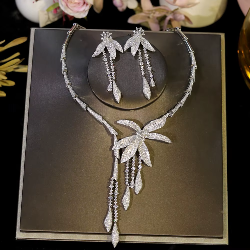 Ensemble de collier de fleurs en Zircon pour fête de mariage, bijoux de mariée pour femmes, collier 