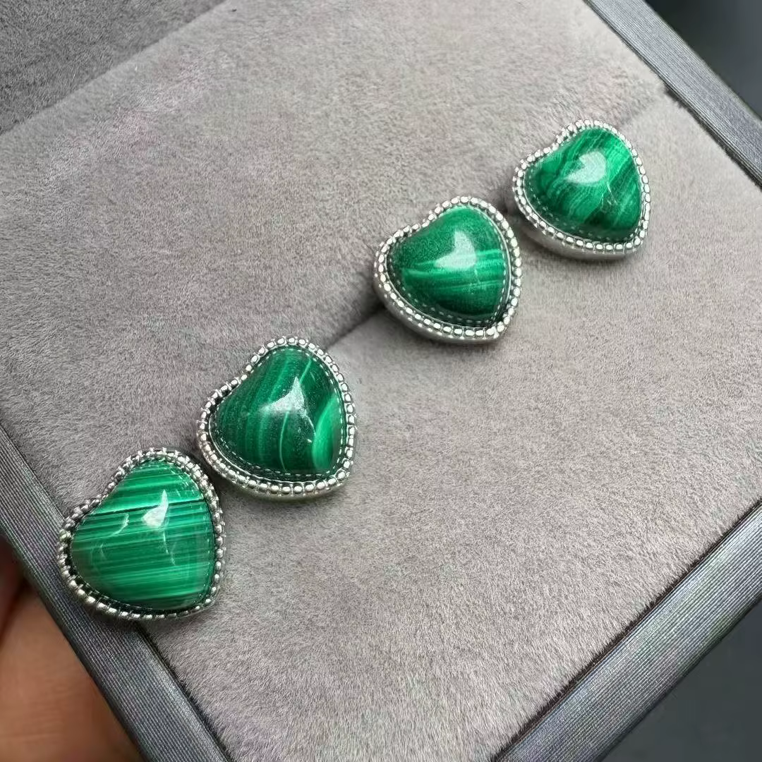 Unité une paire 925 argent avec vente populaire naturel Malachite cristal guérison conçu amour coeur
