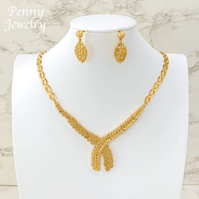 Ensemble de bijoux bohème classique plaqué or 18 carats pour femmes, bijoux dorés arabes, collier, b