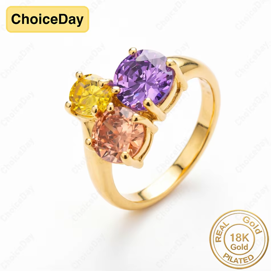 Bague en zircon tricolore plaquée or 18 carats pour femmes, accessoires de mode pour mariage et fête