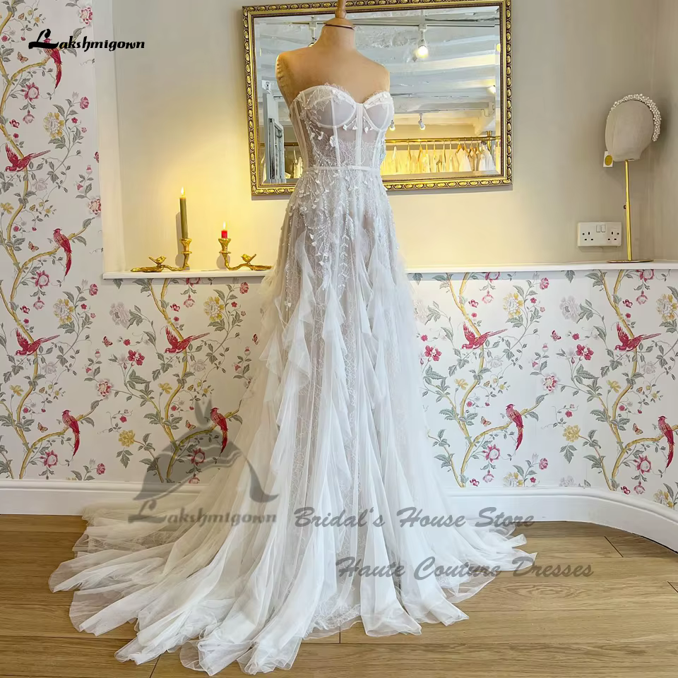 Lakshmigown Floral Chic Boho Robes De Mariée 2025 Personnalisé Corset De Mariée Dentelle champagne R