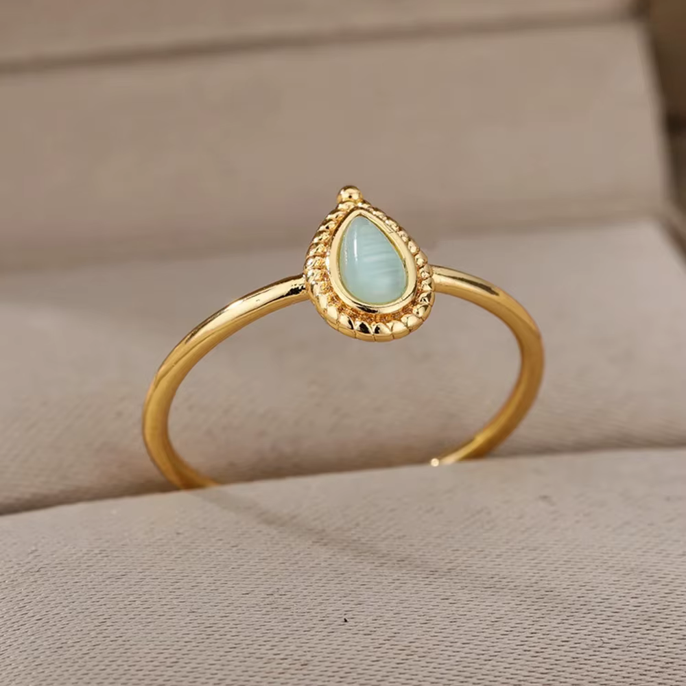 Bagues goutte d'eau opale pour femme, bijoux de doigt, acier inoxydable, fiançailles, mariage, cadea