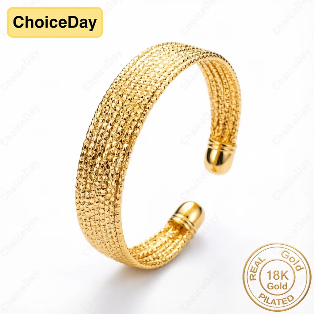 Bracelet ouvert luxueux plaqué or 18 carats, scintillant, pour femmes, bijoux de fête et de mariage