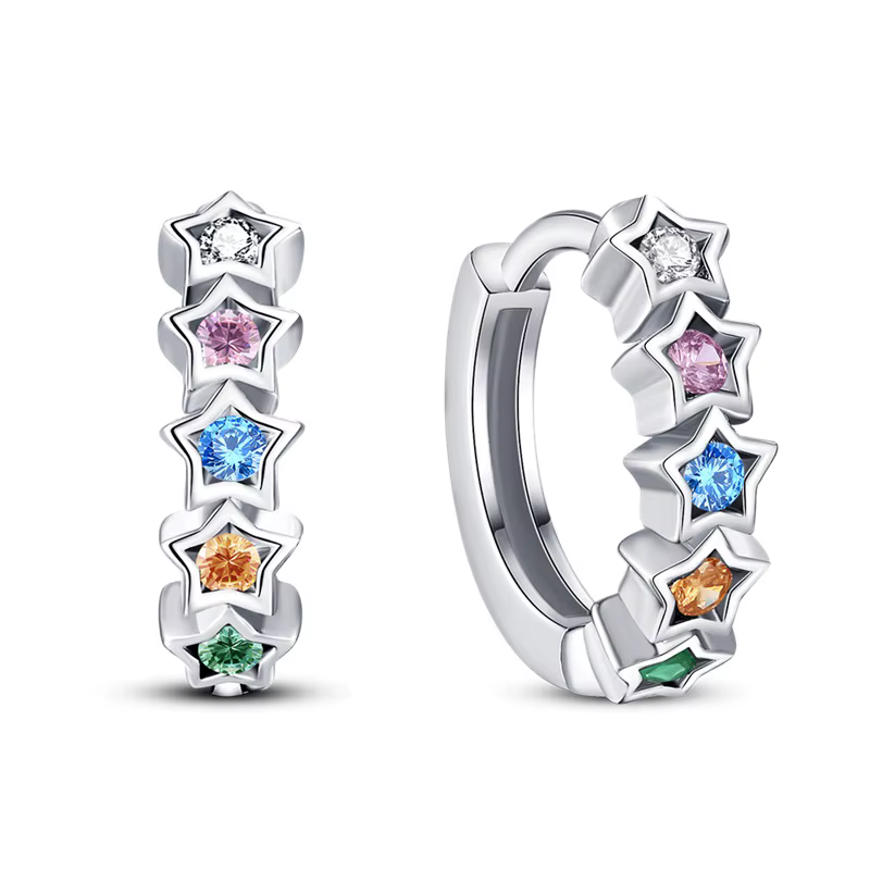 Boucles d'oreilles en argent Sterling 925 pour femmes, bijoux colorés arc-en-ciel en forme d'étoile,