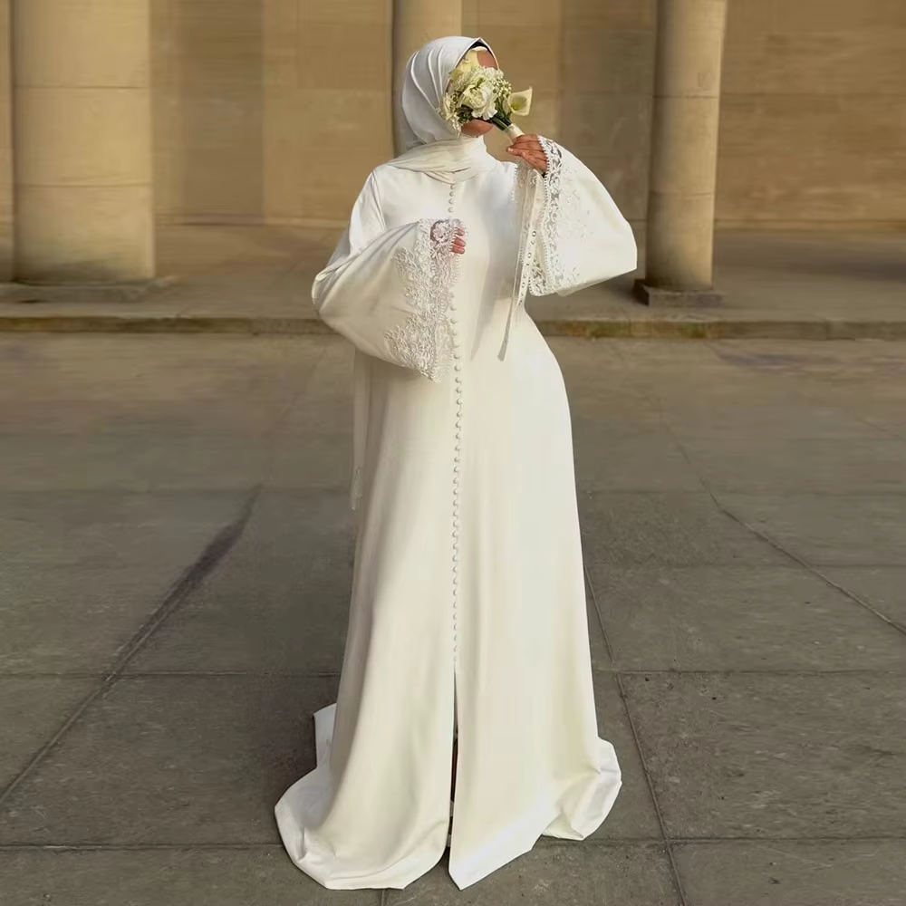 Robes de mariée simples et formelles, style sirène, en dentelle, à manches longues, en satin, pour f