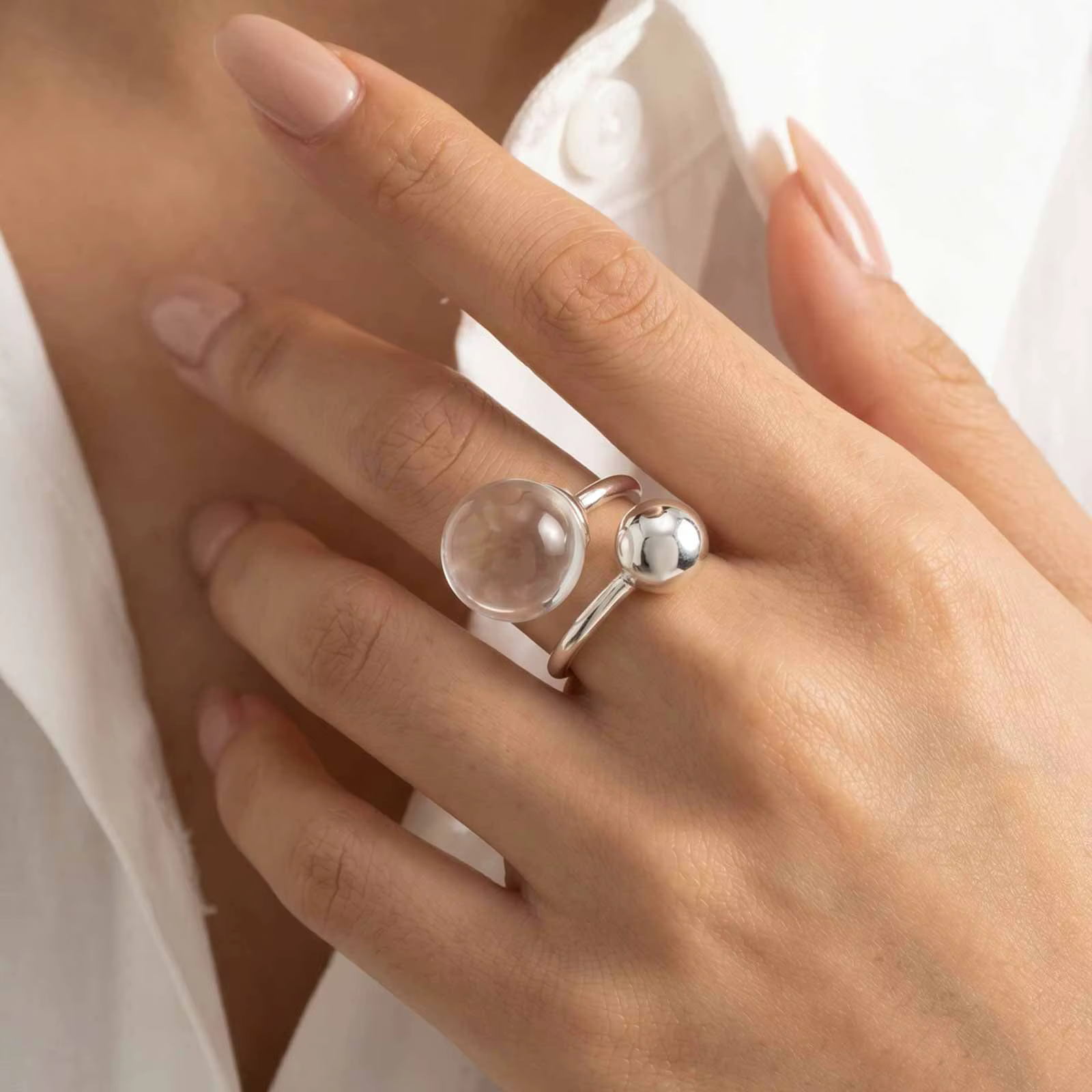 Bague ouverte sphérique géométrique pour femme, large bande ronde, bijou vintage minimaliste réglabl