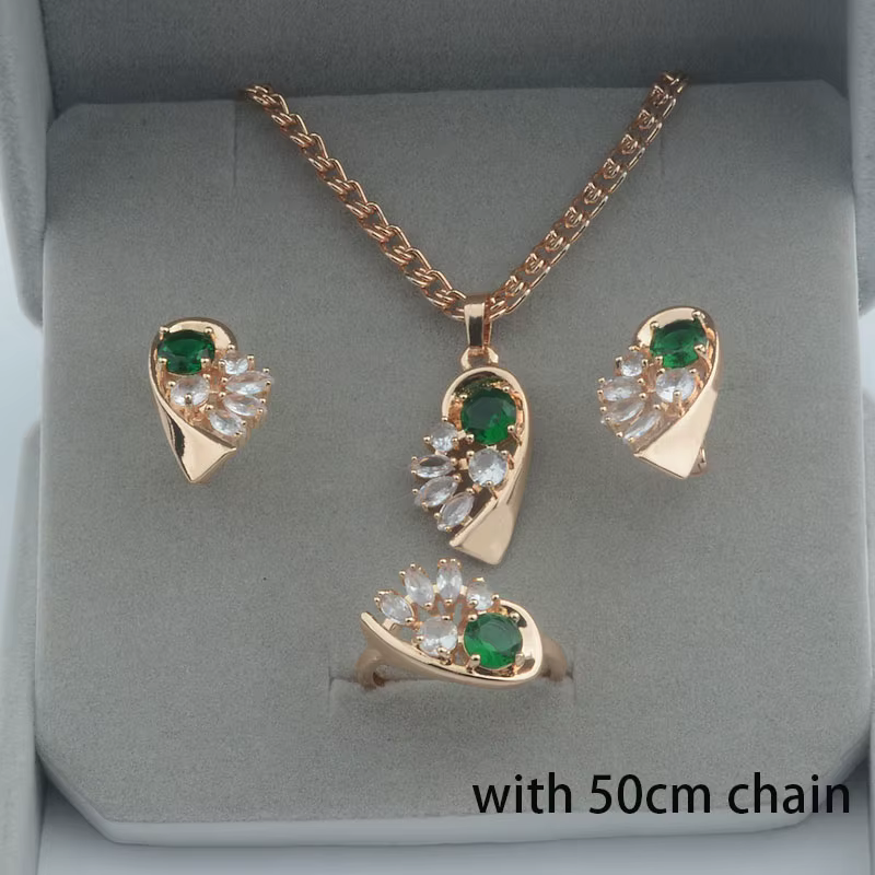 Ensemble de bijoux pour femmes, couleur or Rose, ovale, vert, blanc, cristal, boucles d'oreilles, pe