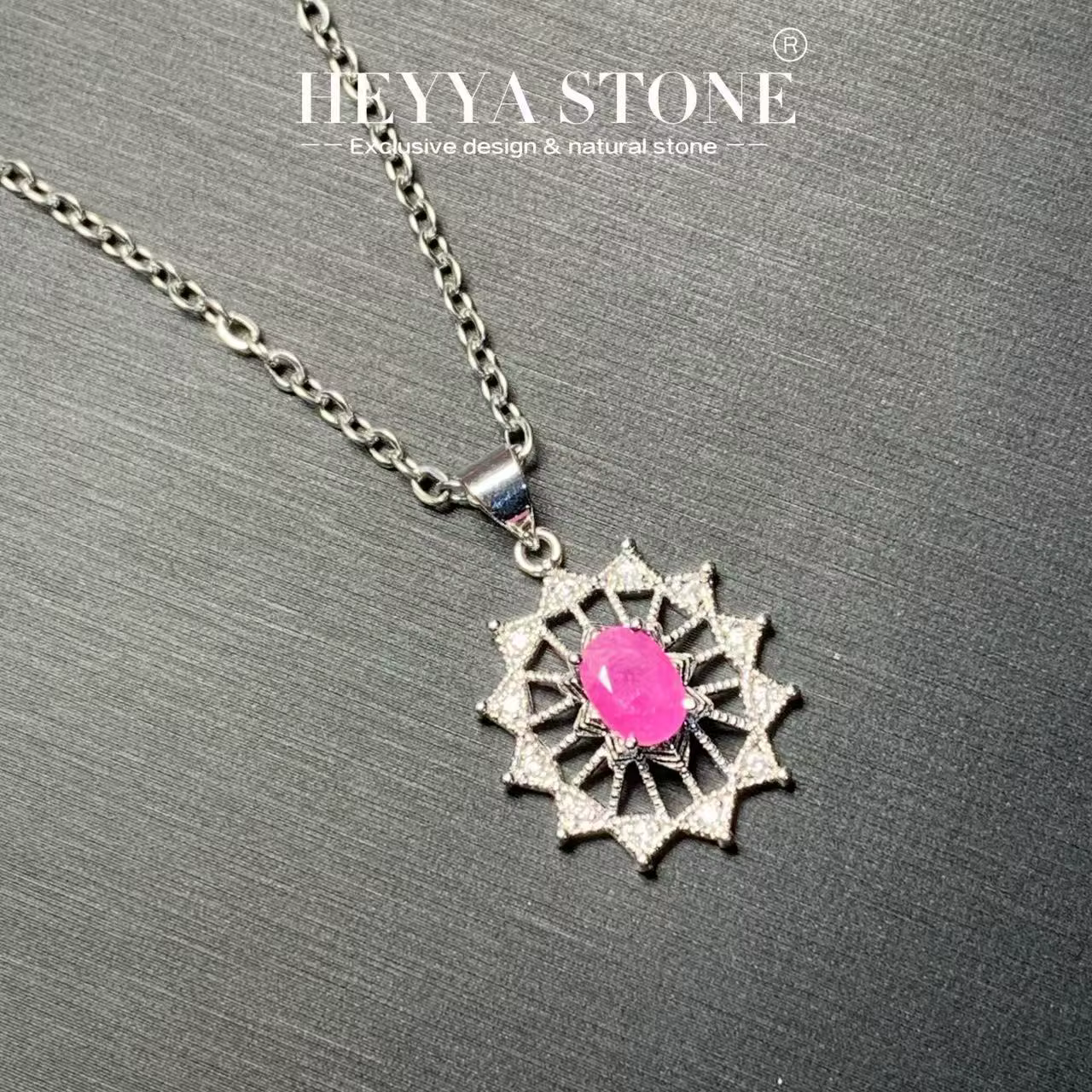 HEYYA – collier ovale avec pendentif en rubis naturel pour femmes, plaqué argent 925, bijoux fins si
