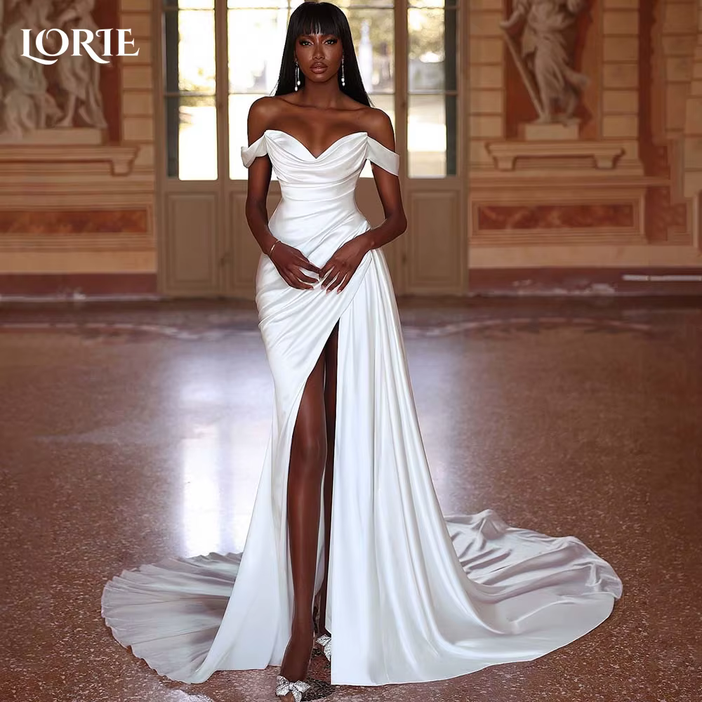 LORIE-Robe de Mariée Élégante Plissée, Fente Haute, Dos aux, pour Patients de Plage, Corset en Cœur,