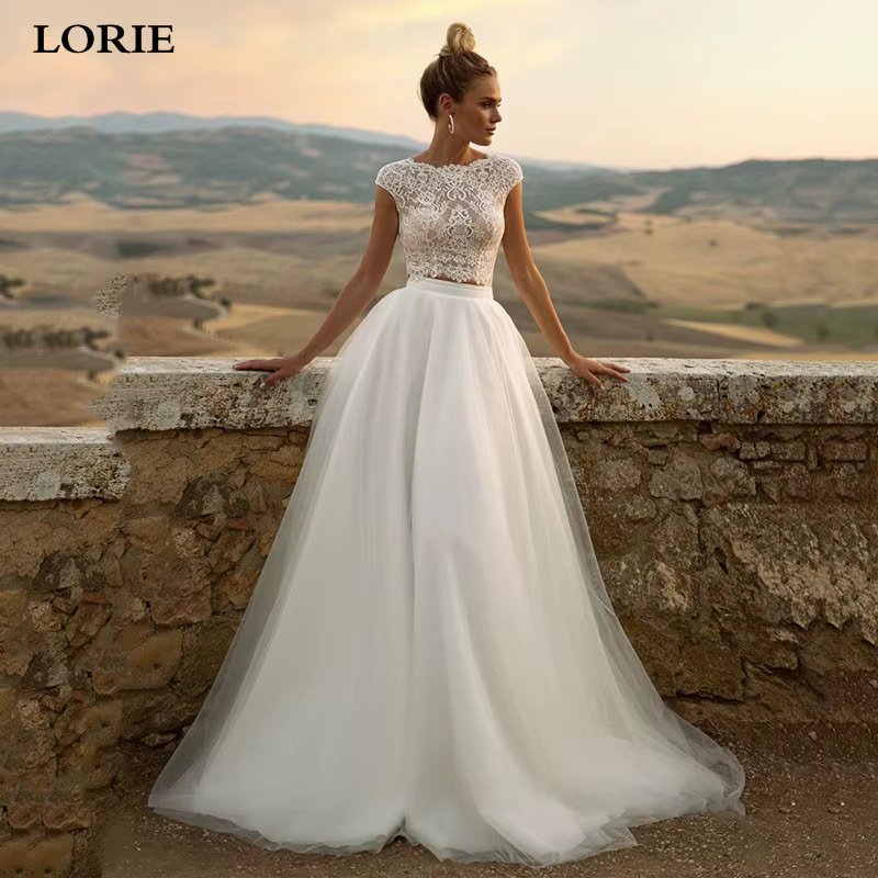 LORIE-Robes de mariée en dentelle vintage, robe de mariée campagnarde en dentelle, coupe trapèze, ma