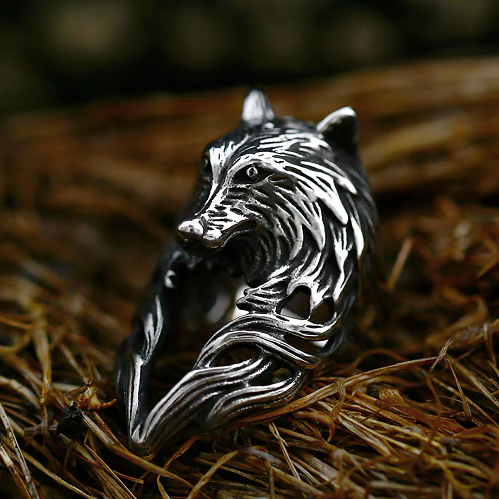 Bague Tête de Loup Noir pour Homme, Acier Inoxydable, Punk, Vintage, Gothique, Hip Hop, Animal, Anne