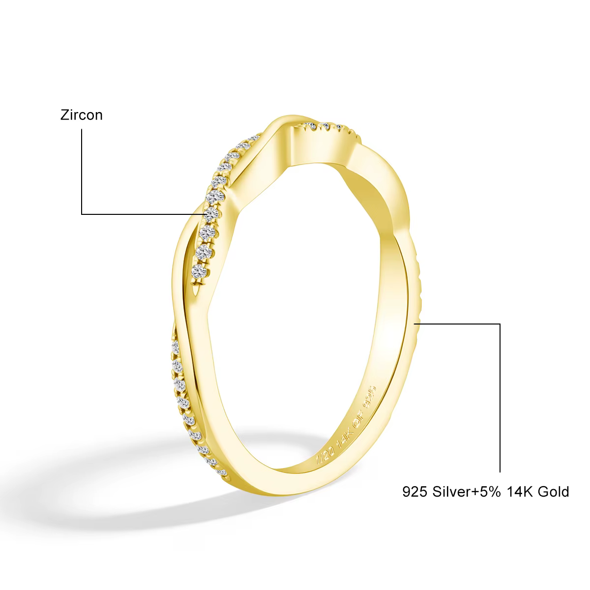 Ensemble de bagues empilables en or 14K rempli, avec moissanite taille marquise 3 carats, bande tors