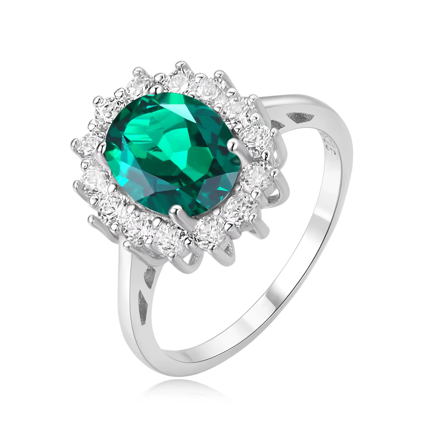 Potiy Bagues Halo en Argent Sterling 925 pour Femme, Bijoux Créés, Saphir Bleu, Émeraude, Princesse 