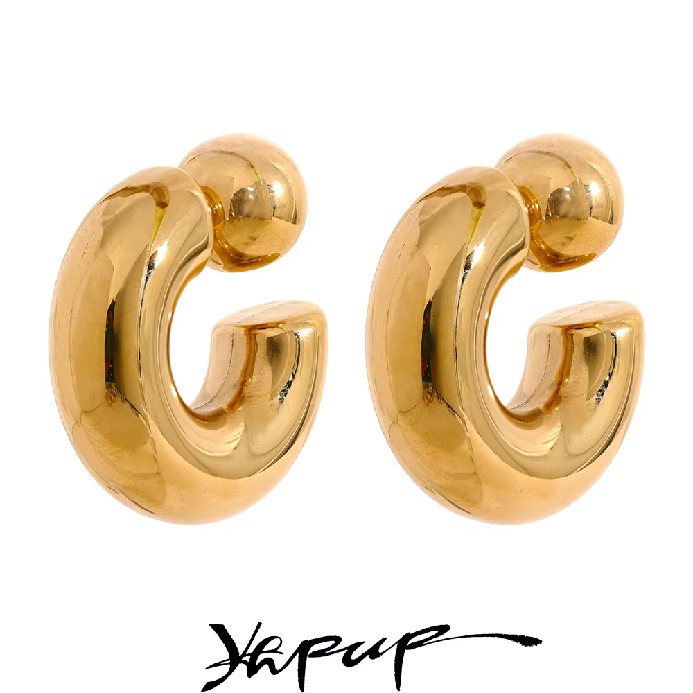 Yhpup – boucles d'oreilles rondes en forme de C en acier inoxydable, épaisses et inhabituelles, bijo