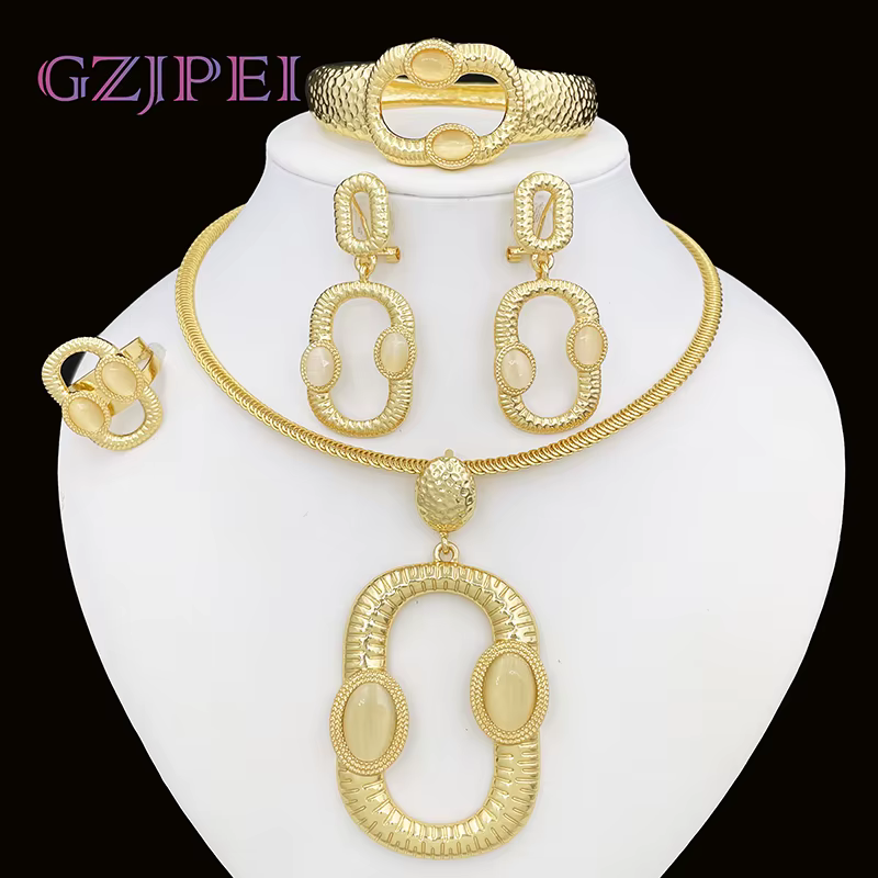 Ensembles de bijoux plaqués or 18 carats de Dubaï pour femmes, pendentif carré, colliers de la prési
