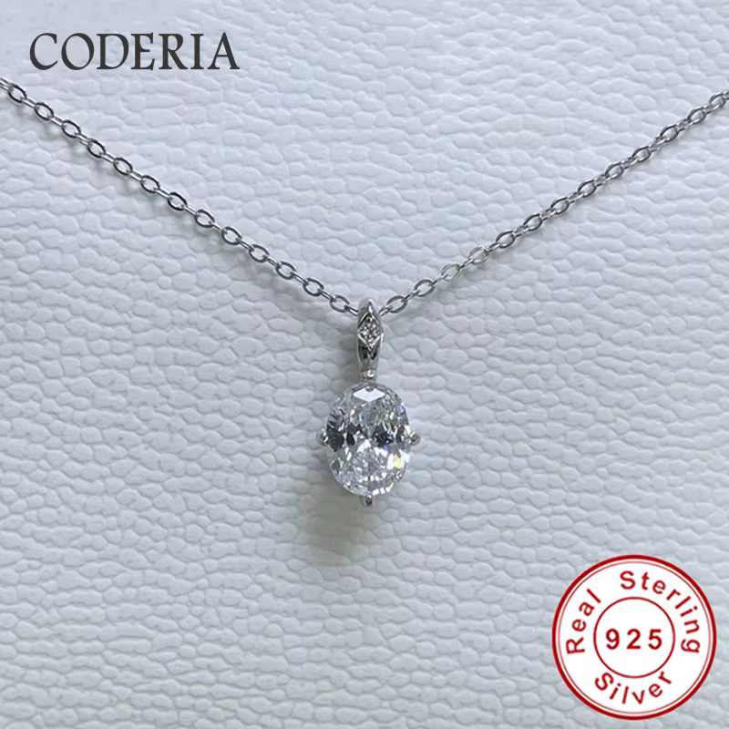 Collier de fiançailles en moissanite ovale de 1,5 carat pour femmes, plaqué or blanc 18 carats, pend