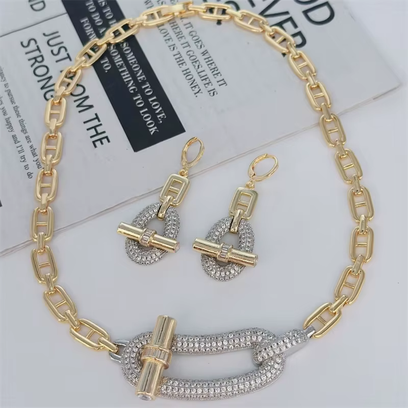Boucles d'oreilles Nekelace plaquées or 18 carats, ensemble de bijoux en cristal de Zircon pavé pour