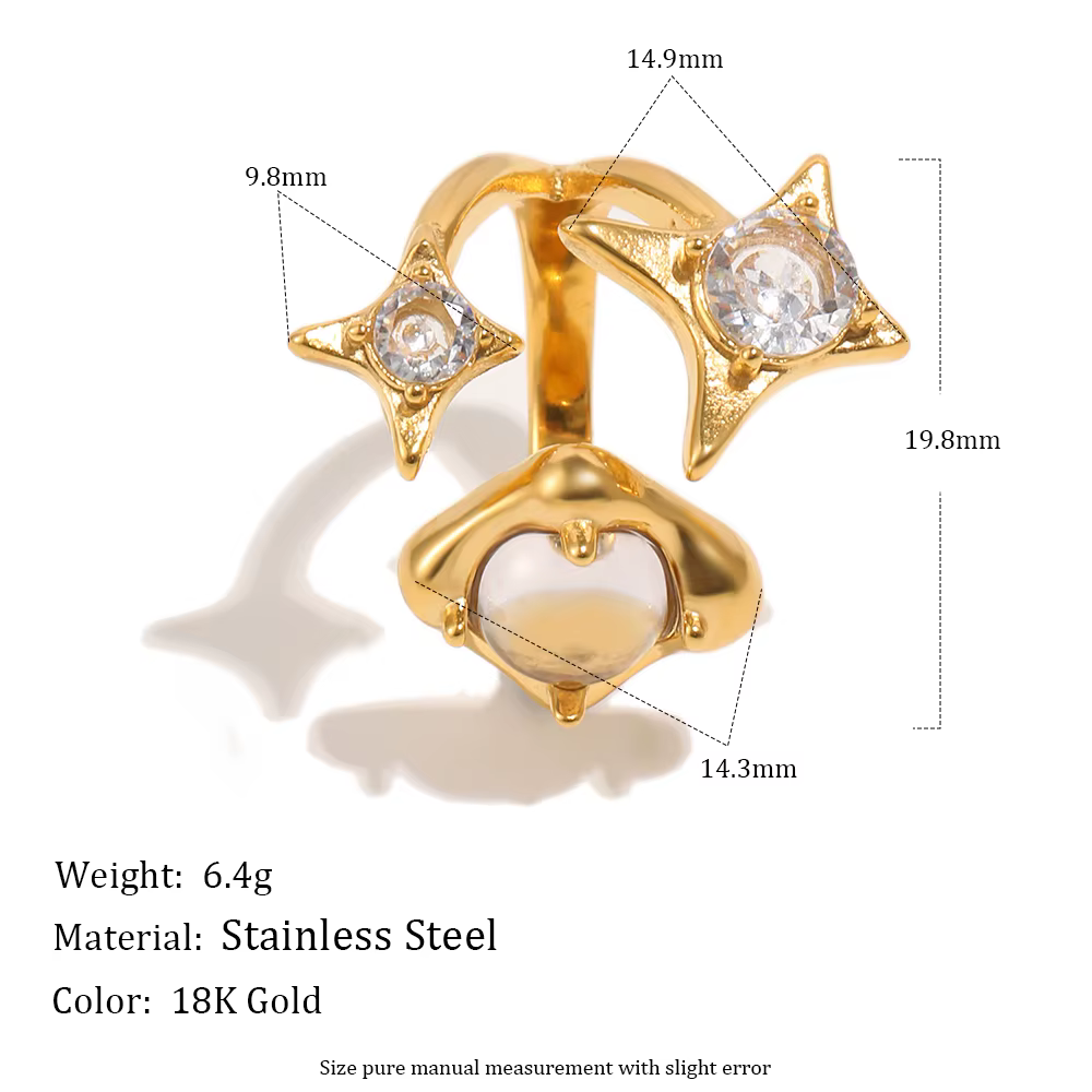 E.B.belle – bague ouverte réglable en forme d'étoile CZ pour femmes, en acier inoxydable hypoallergé