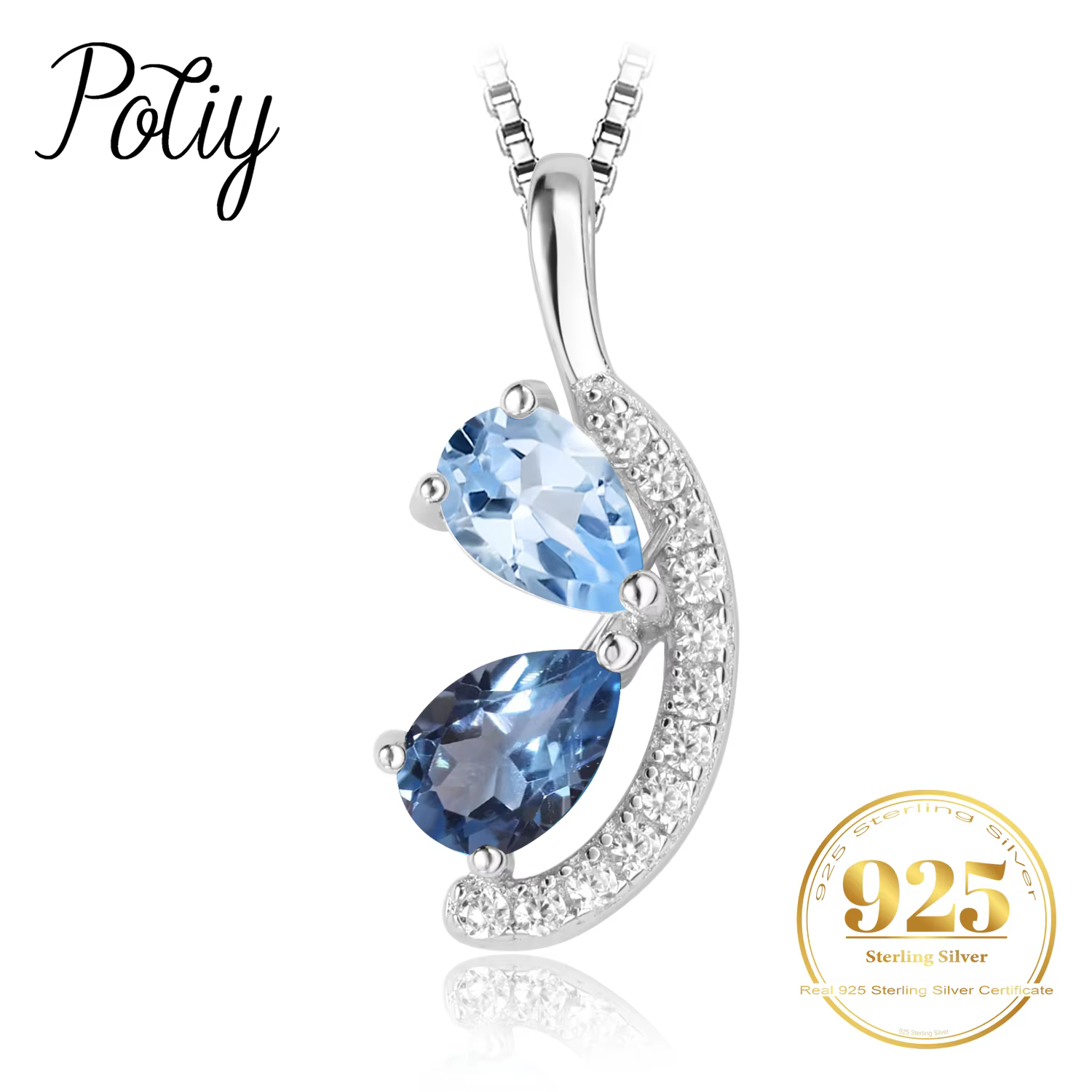 Collier pendentif Potiy Pear en topaze bleue naturelle de Londres, topaze bleu ciel, sans chaîne, en