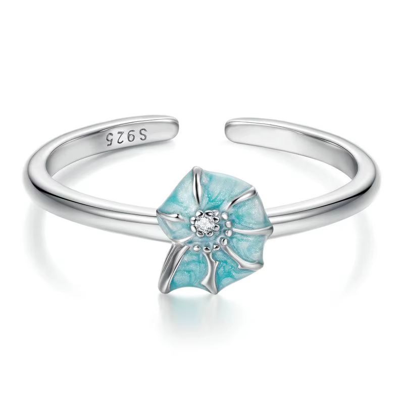 WOSTU réel 925 en argent Sterling coloré sirène anneau ouvert océan pour les femmes baleine bleue an