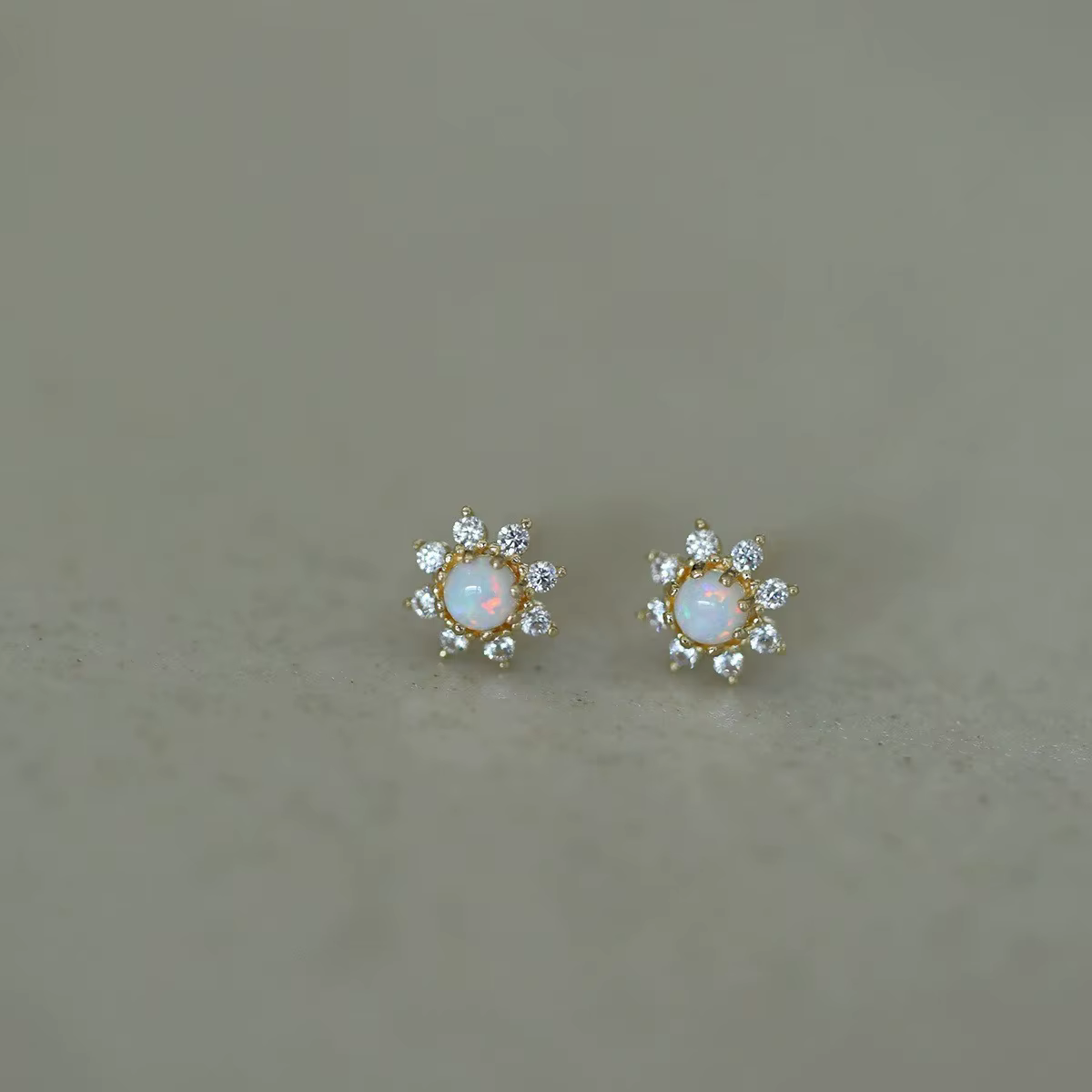 Boucles d'oreilles géométriques en argent Sterling 925 pour femmes, plaqué or 14K, Imitation opale, 