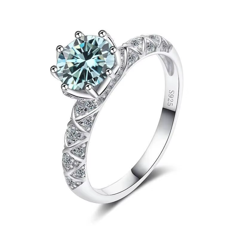 Bague en Moissanite de couleur D VVS 1Ct pour femmes, en argent Sterling S925 plaqué or Pt950, bijou