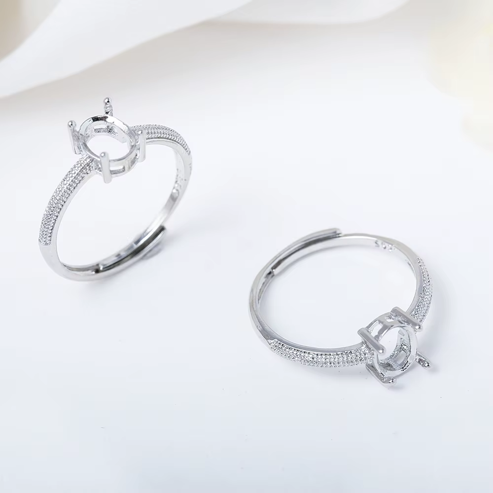 Bague réglable à 4 griffes, bases vierges en laiton plaqué or 18 carats, réglages de bague semi-mont