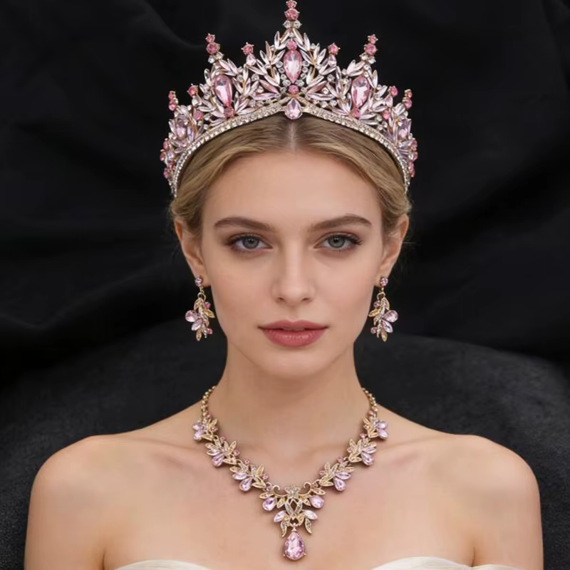 Parure de bijoux de mariée Princesse Reine : Tiare, Collier et Boucles d'oreilles pour Femme, Idéale