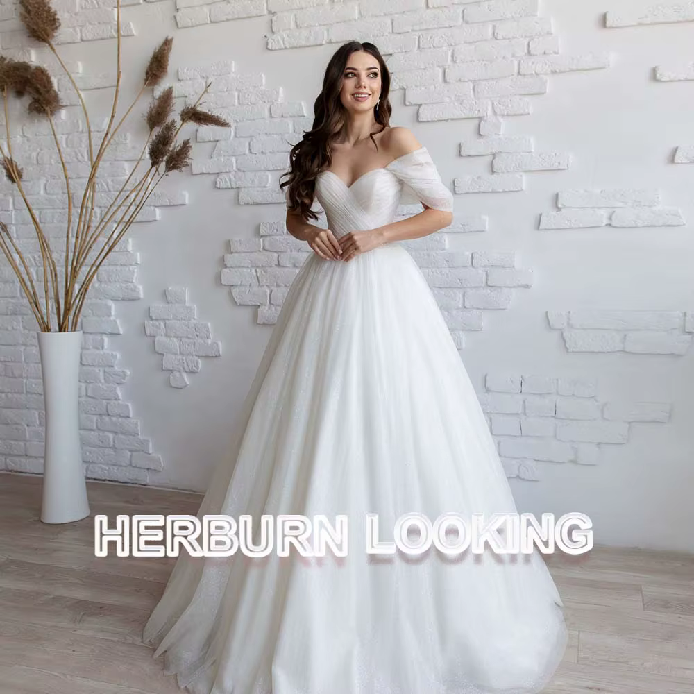 HERBURN – robe De mariée plissée, tendance, ligne a, avec des Appliques, sans manches, à lacets, per