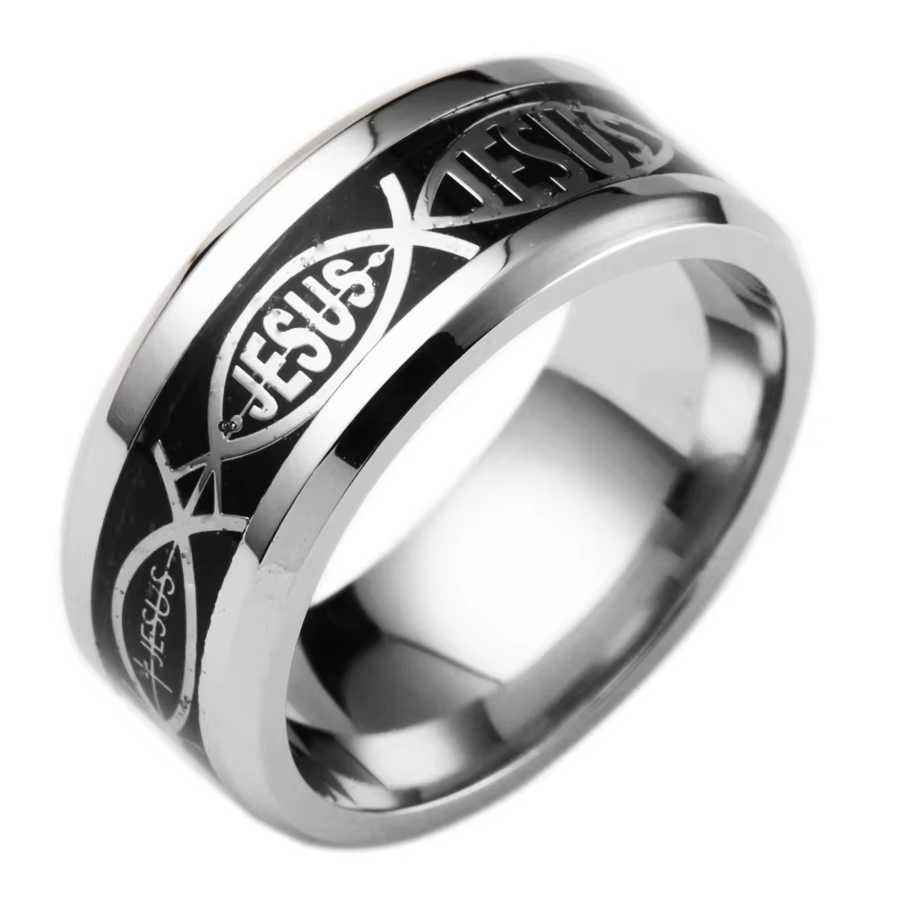 Bague en acier inoxydable 316 L avec lettre de jésus, pour hommes et femmes, cadeau, bijoux de sérén