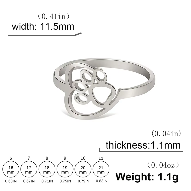 Bague patte de chat en acier inoxydable, joli anneau en forme de cœur, bijoux pour filles, cadeaux d