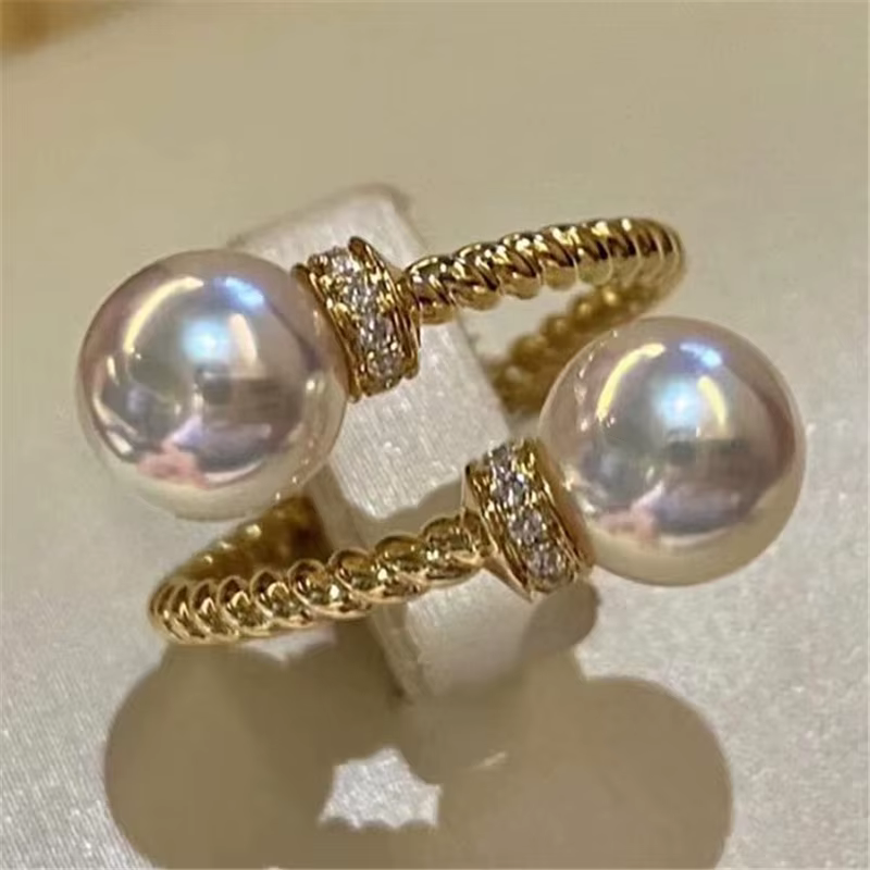 Bague ouverte double perle en argent sterling 925 pour femme, couleur or, bande torsadée, nouveaux a