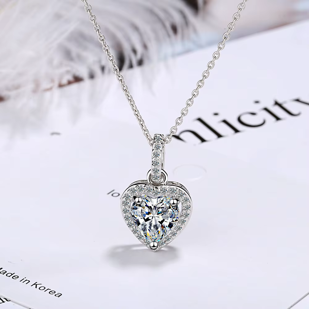 Collier de luxe en argent sterling 925 avec pendentif cœur pour femme, bijoux de mariage, accessoire