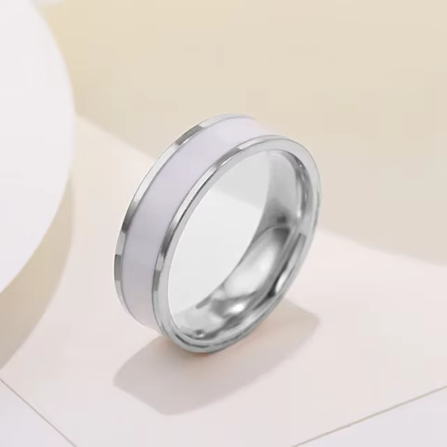 Bague à breloques en émail blanc et noir, couleur or Rose, 6mm, pour femmes et hommes, bijoux de mar