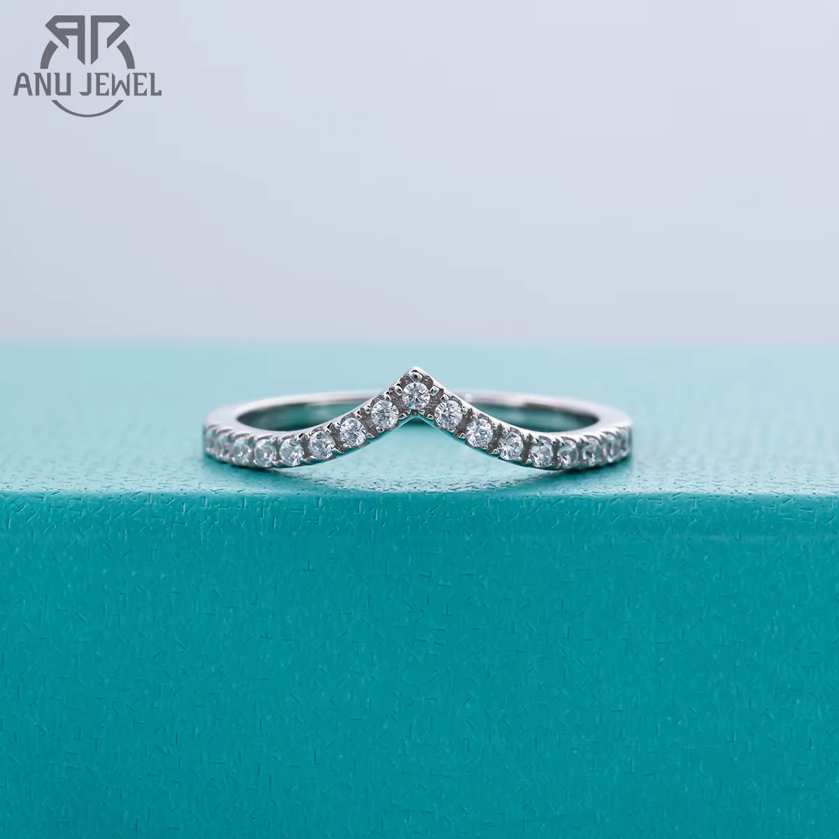 AnuJewel D couleur Moissanite diamant 18K plaqué or blanc V rangée bague Style classique bagues de f