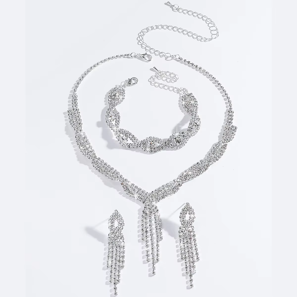 Ensemble de bijoux - bracelet, strass, collier de mariage, boucles d'oreilles, accessoires pour banq