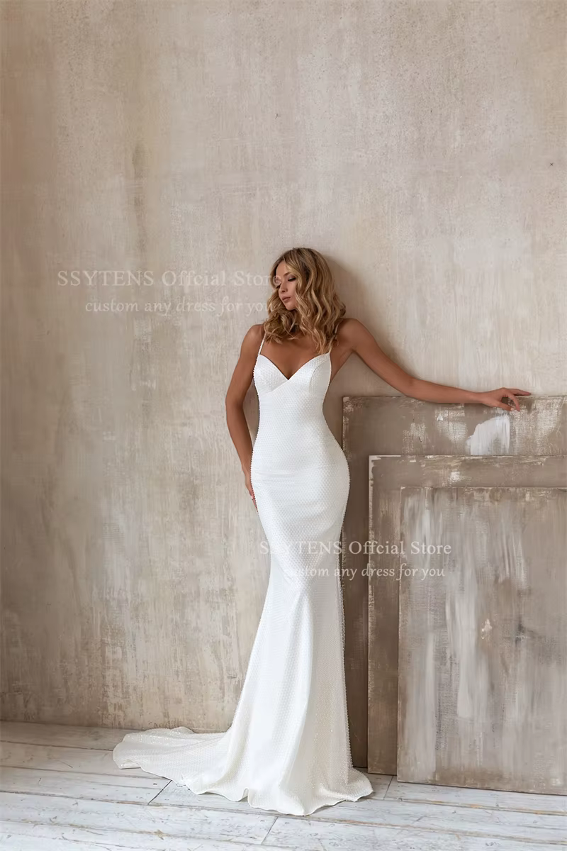 SSYTENS Sexy blanc sirène robes De mariée pour femme dos nu Simple mariée Robe personnalisée balayag