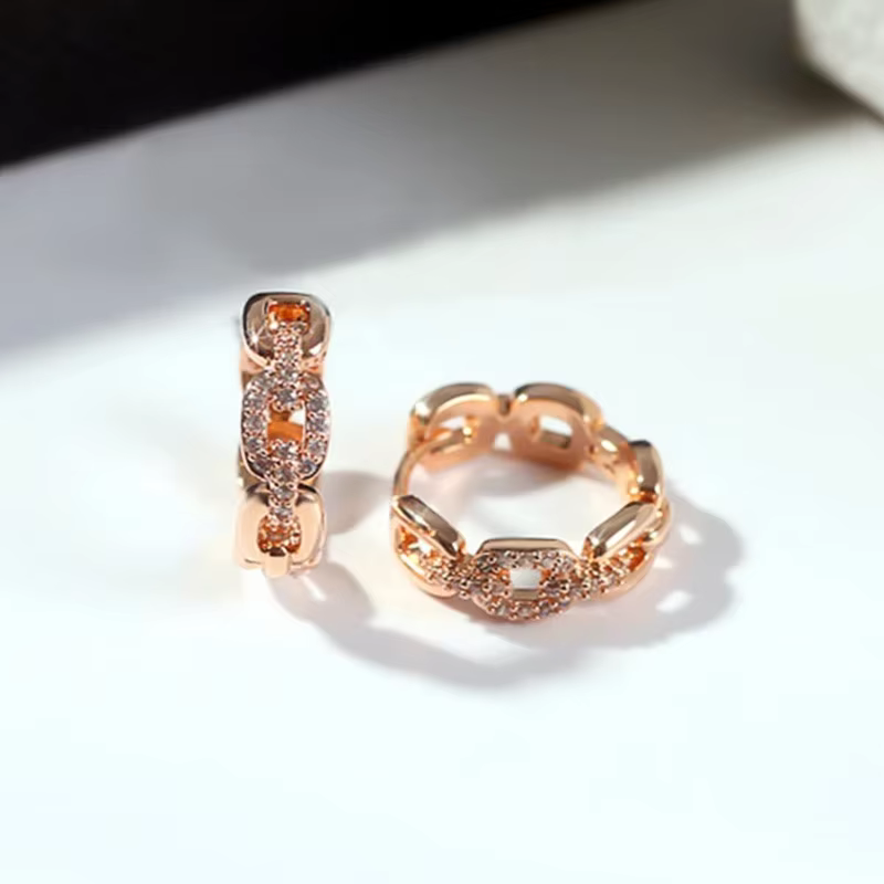 Huitan Chic Unique lien de chaîne conçu femme boucles d'oreilles brillant CZ couleur or Rose boucles