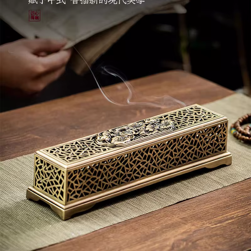 Brûleur d'encens en cuivre de Style chinois traditionnel, brûleur d'encensier de Lotus couché Antiqu