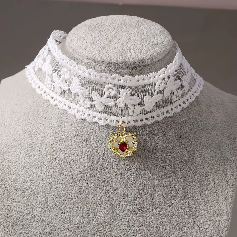 Aihua néo-gothique Victoria coeur blanc collier pour femmes Vintage esthétique Grunge Y2K dentelle c