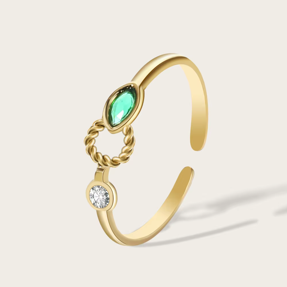 YACHAN Glamour vert clair Zircon cristal mince bague femmes mode mariage en acier inoxydable plaqué 