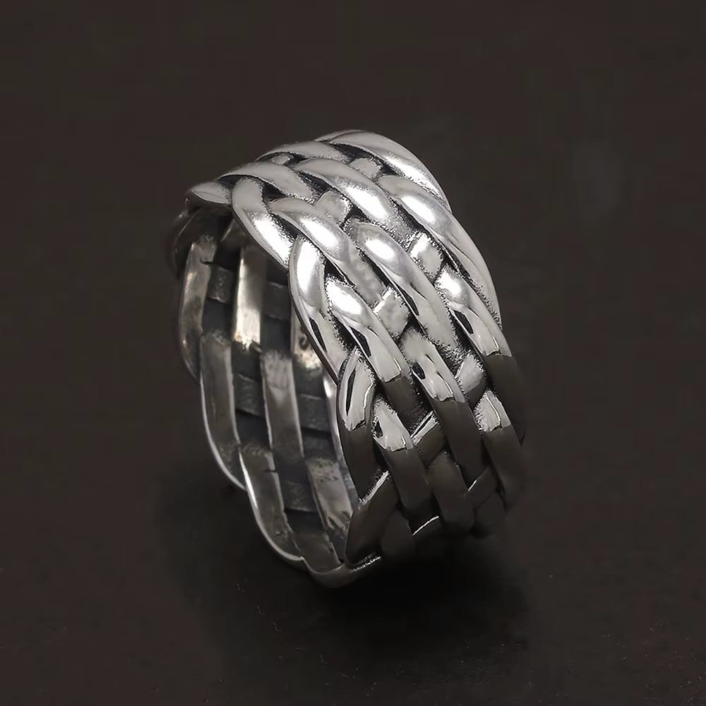 Bague Tressée en Argent Sterling 925 pour Homme et Femme, Anneau de Mariage, Plaqué Or, Punk, Vintag